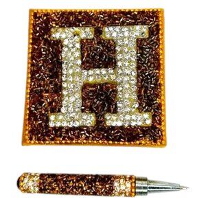 COLLECTIBLE NWOT PIER 1 MINI NOTEBOOK AND PEN‎ Monogram "H" BEADS AND SEQUINS